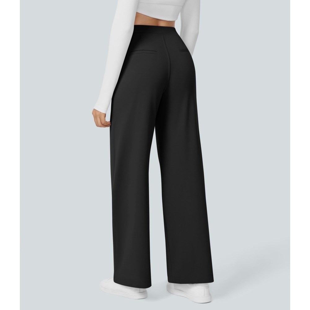 Halara DayStretch High Waisted Pocket Straight Leg Work Pants Black Large L